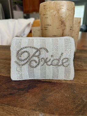 Bridal Beaded White "Bride" Clutch